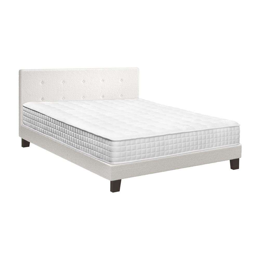 Wooden Bed Frame Platform Base with Spring Mattress White
