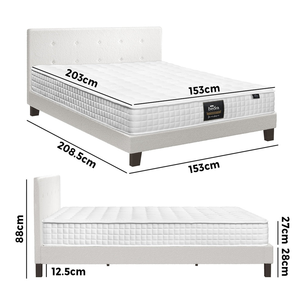 Wooden Bed Frame Platform Base with Spring Mattress White