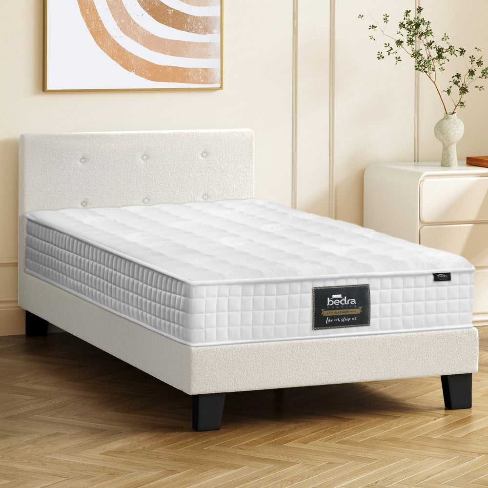 Wooden Bed Frame Platform Base with Spring Mattress White