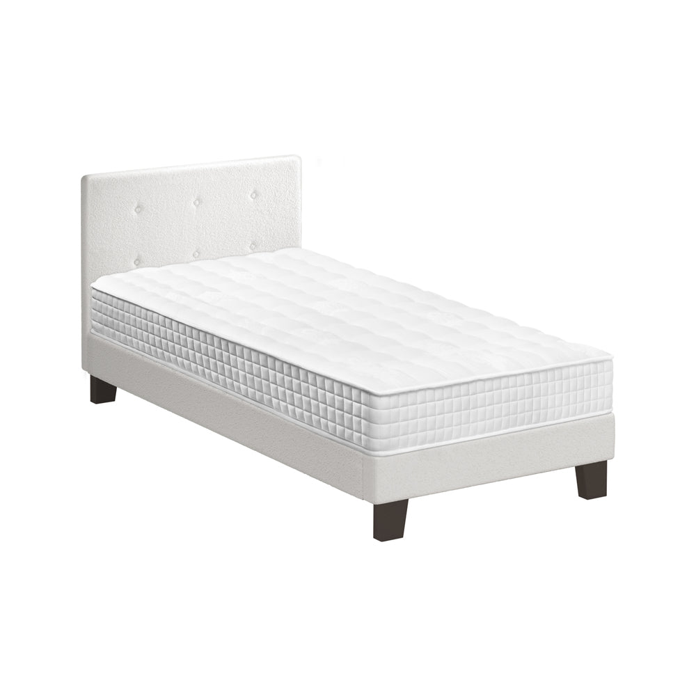 Wooden Bed Frame Platform Base with Spring Mattress White