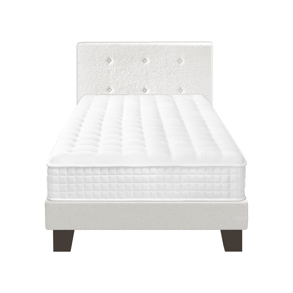 Wooden Bed Frame Platform Base with Spring Mattress White