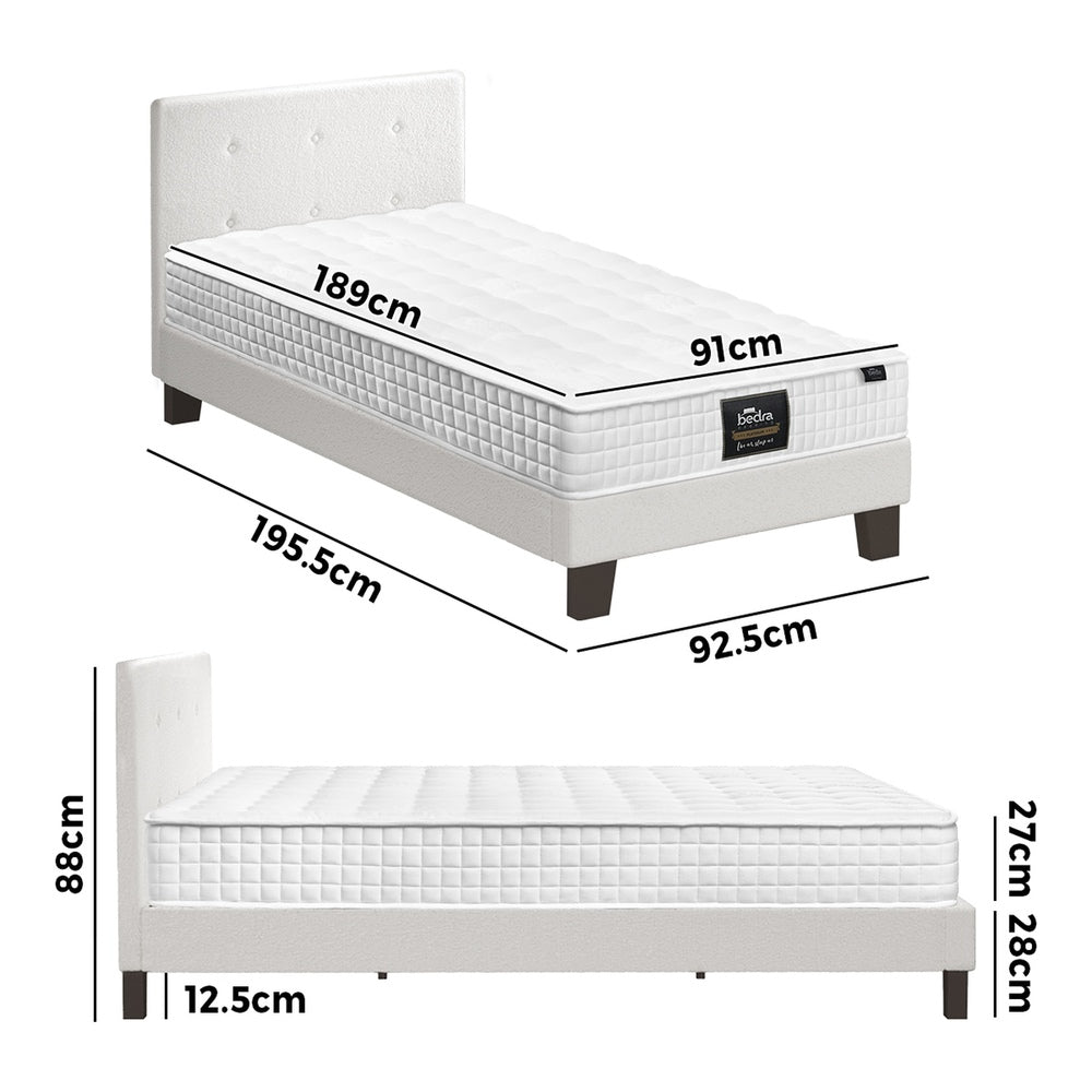 Wooden Bed Frame Platform Base with Spring Mattress White