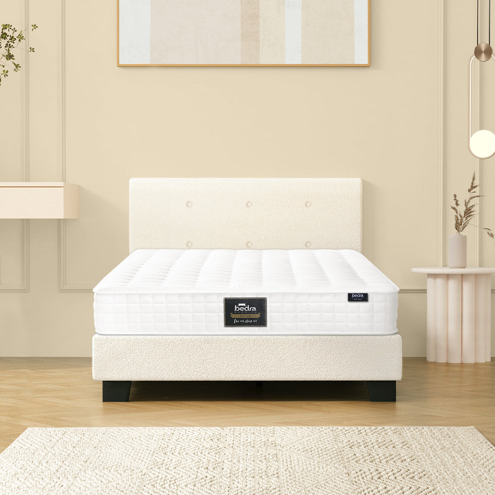 Wooden Bed Frame Platform Base with Spring Mattress White