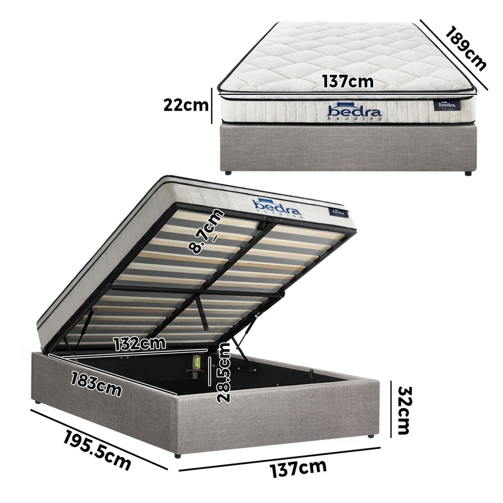 Bed Frame Storage Platform with Mattress Grey Upholstered