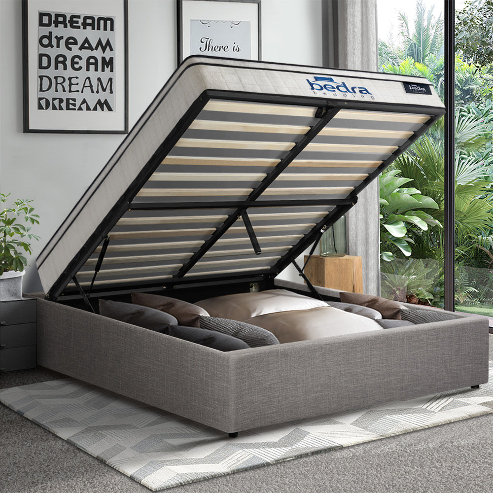 Bed Frame Storage Platform with Mattress Grey Upholstered
