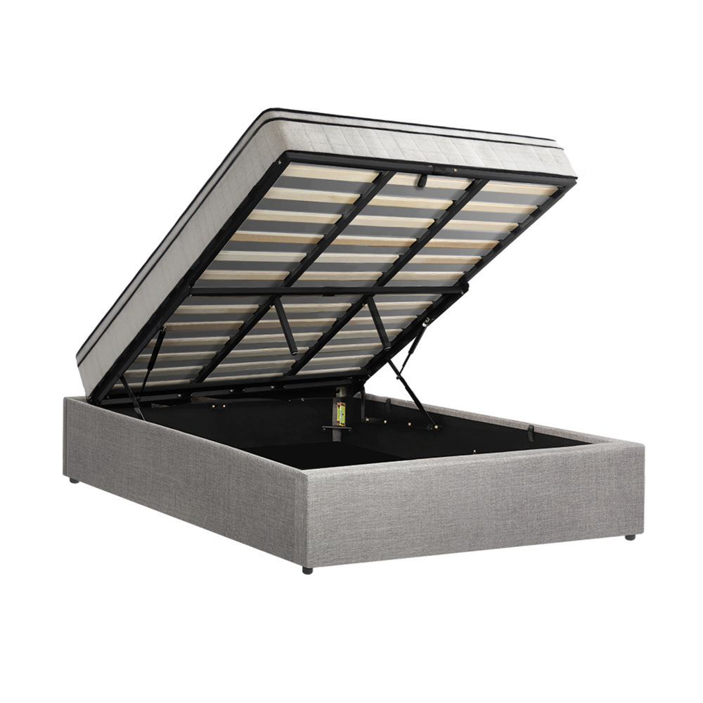 Bed Frame Storage Platform with Mattress Grey Upholstered