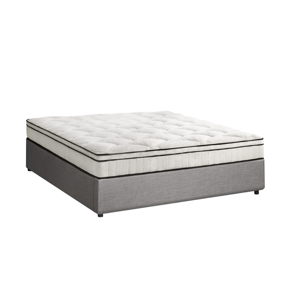 Bed Frame Storage Platform with Mattress Grey Upholstered