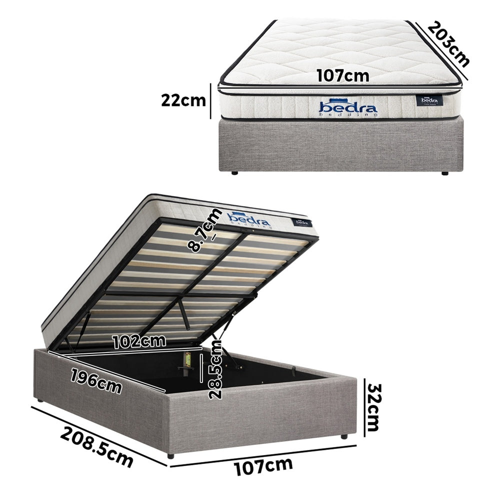 Bed Frame Storage Platform with Mattress Grey Upholstered