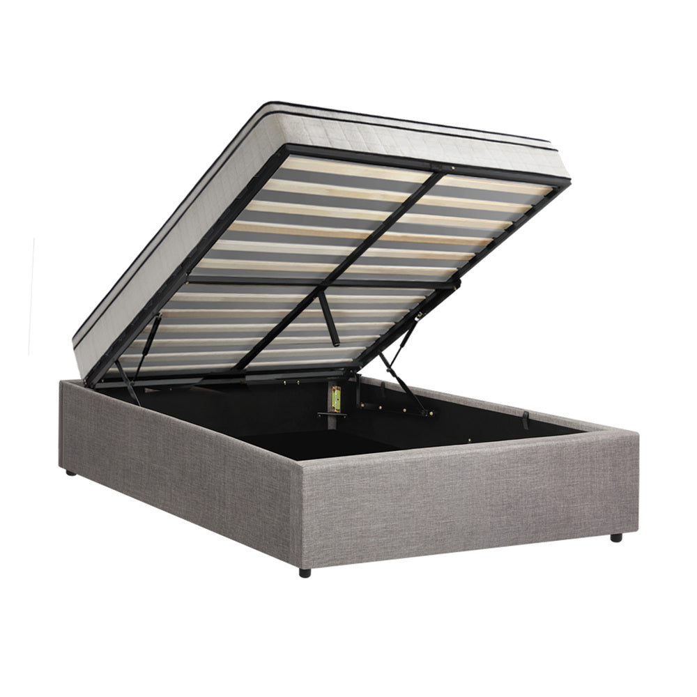 Bed Frame Storage Platform with Mattress Grey Upholstered