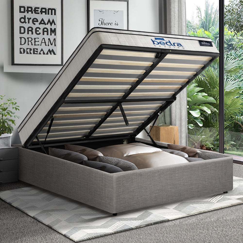 Bed Frame Storage Platform with Mattress Grey Upholstered