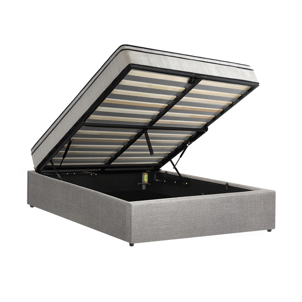 Bed Frame Storage Platform with Mattress Grey Upholstered