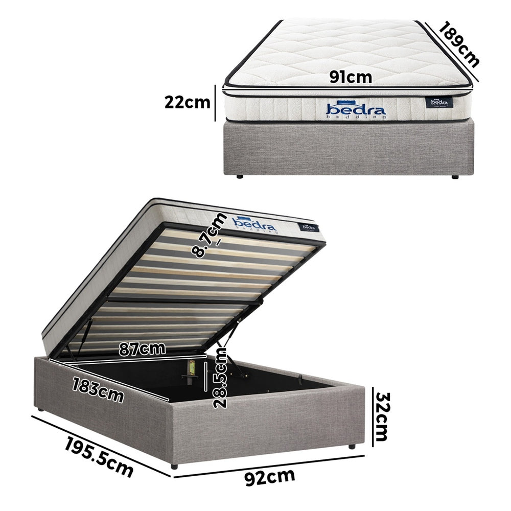 Bed Frame Storage Platform with Mattress Grey Upholstered