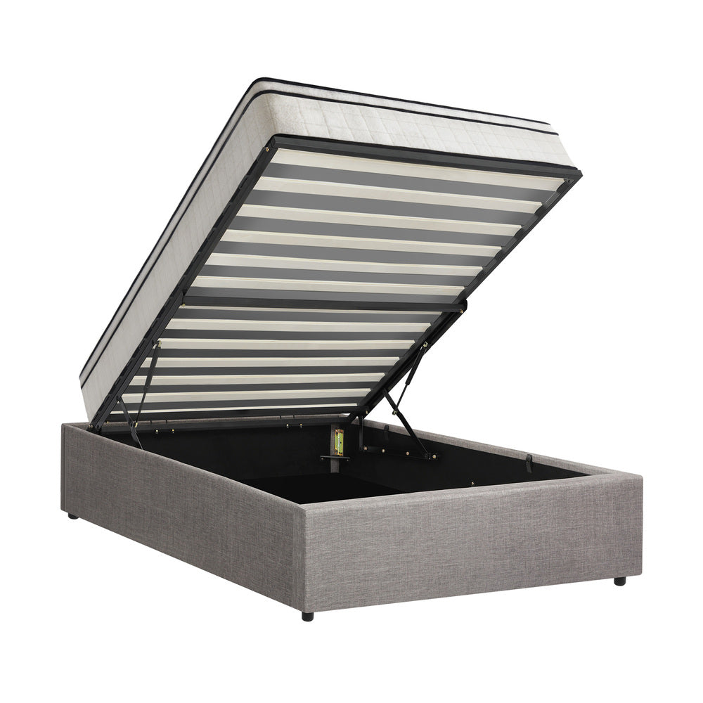 Bed Frame Storage Platform with Mattress Grey Upholstered