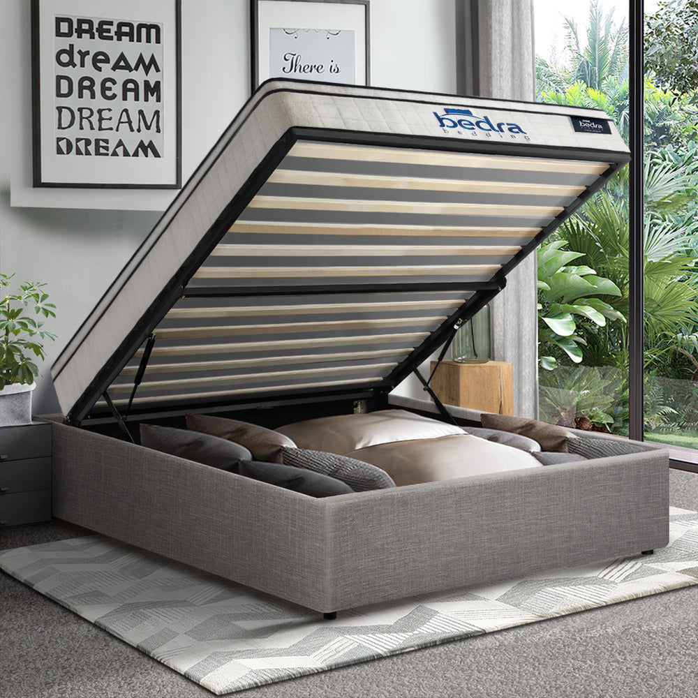 Bed Frame Storage Platform with Mattress Grey Upholstered
