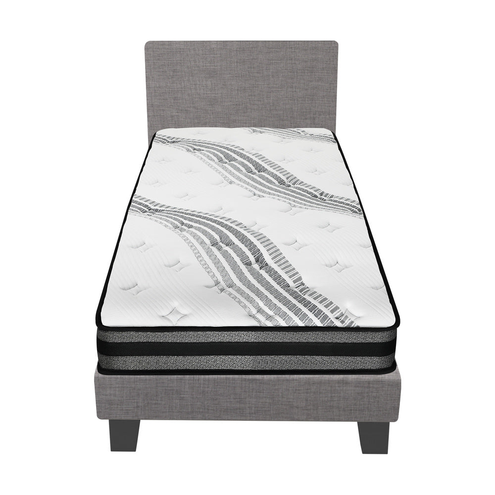 Bed Frame with Mattress Set Grey/White Fabric