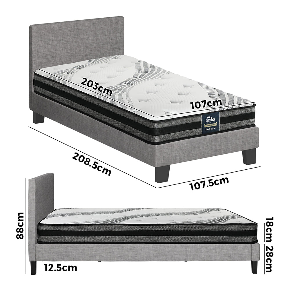 Bed Frame with Mattress Set Grey/White Fabric