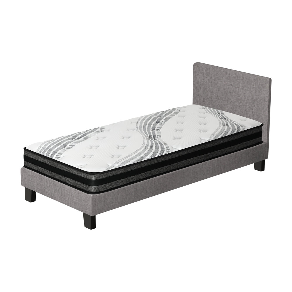 Bed Frame with Mattress Set Grey/White Fabric