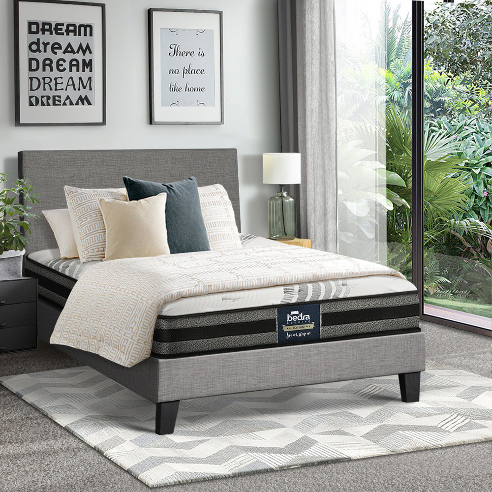 Bed Frame with Mattress Set Grey/White Fabric