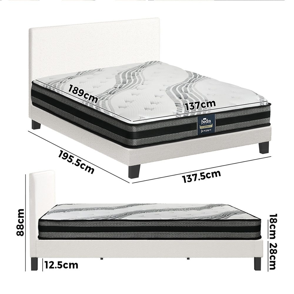 Bed Frame with Mattress Set Grey/White Fabric