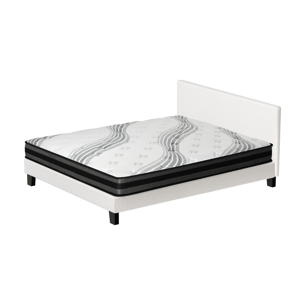 Bed Frame with Mattress Set Grey/White Fabric