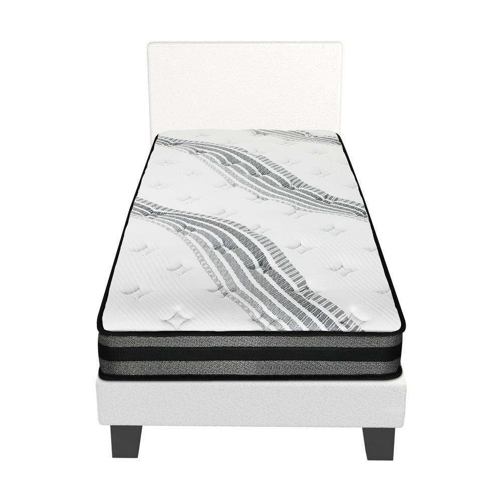 Bed Frame with Mattress Set Grey/White Fabric