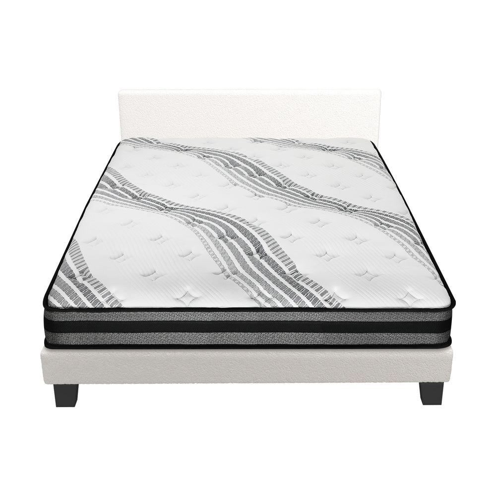 Bed Frame with Mattress Set Grey/White Fabric