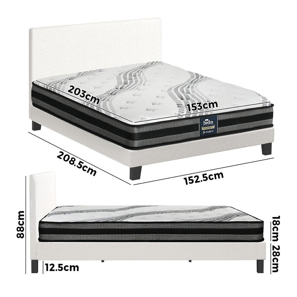 Bed Frame with Mattress Set Grey/White Fabric
