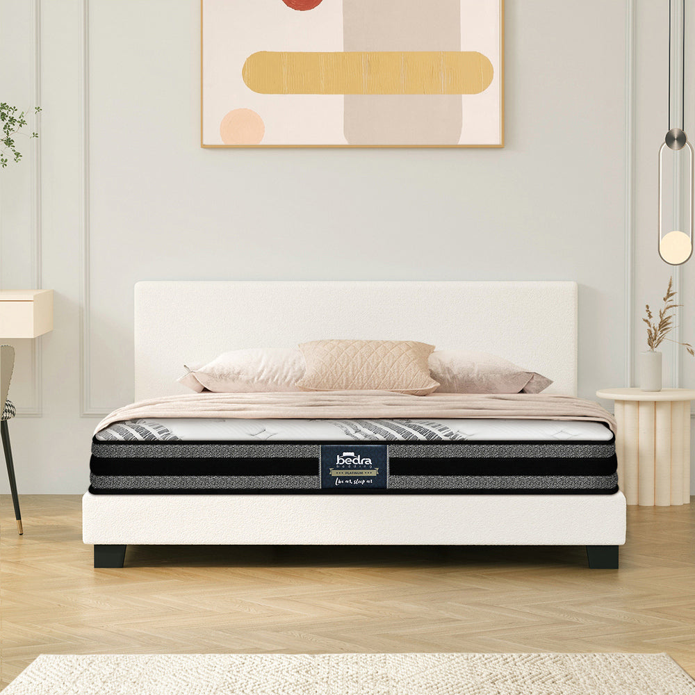 Bed Frame with Mattress Set Grey/White Fabric