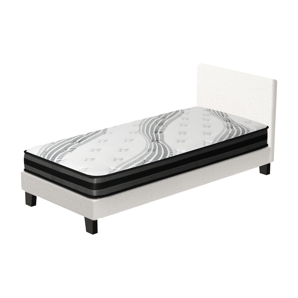 Bed Frame with Mattress Set Grey/White Fabric