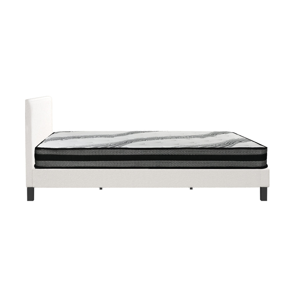 Bed Frame with Mattress Set Grey/White Fabric
