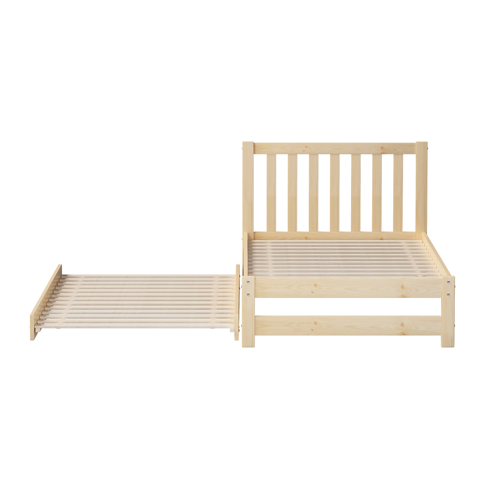 Trundle Bed Frame Single Wooden Timber Dual Bed Natural