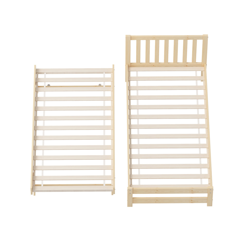 Trundle Bed Frame Single Wooden Timber Dual Bed Natural