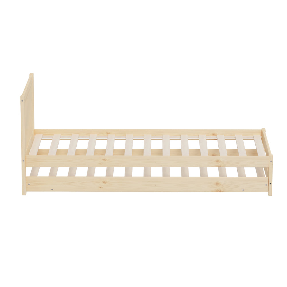 Trundle Bed Frame Single Wooden Timber Dual Bed Natural
