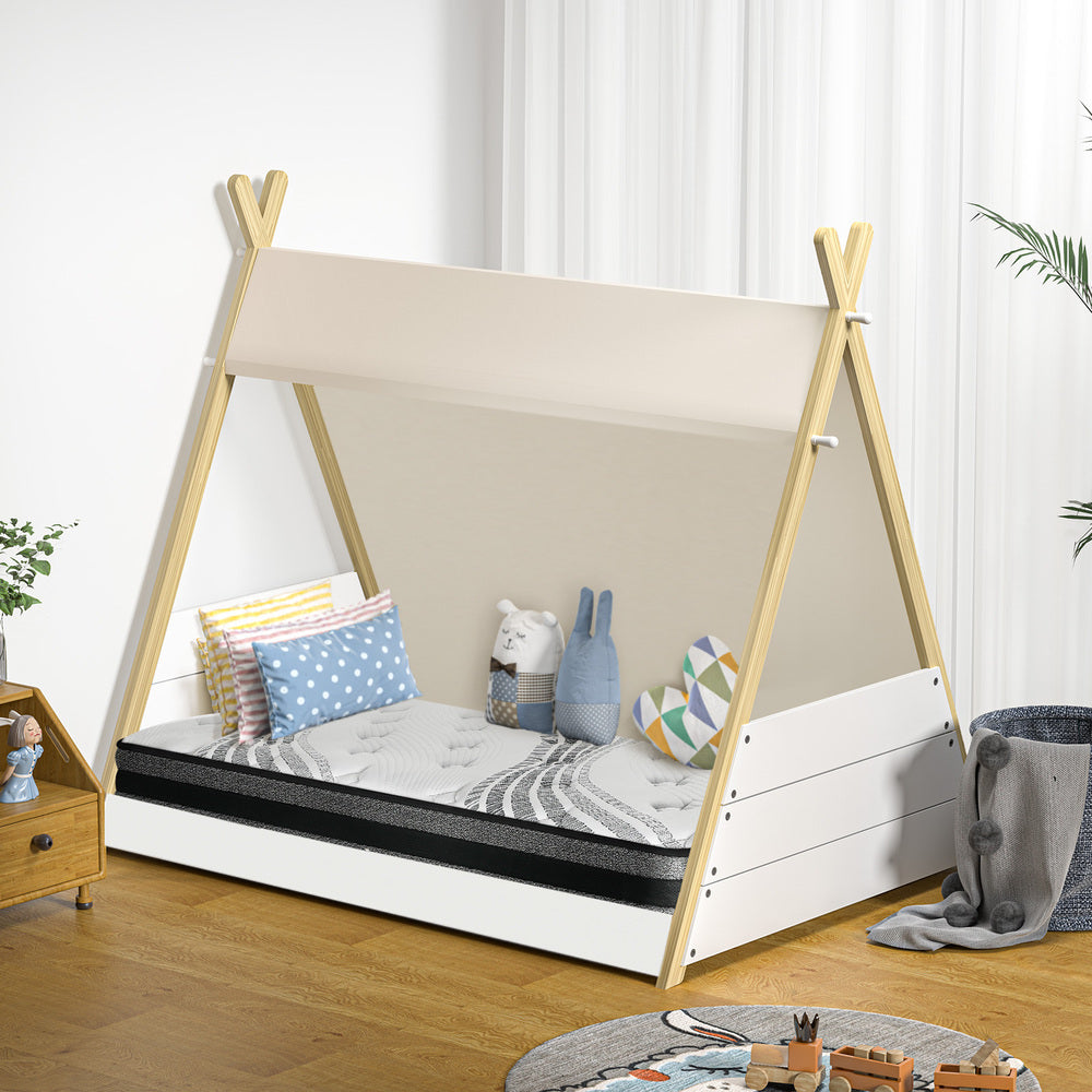 Kids Bed Frame and Mattress Single House Teepee Triangle Beds