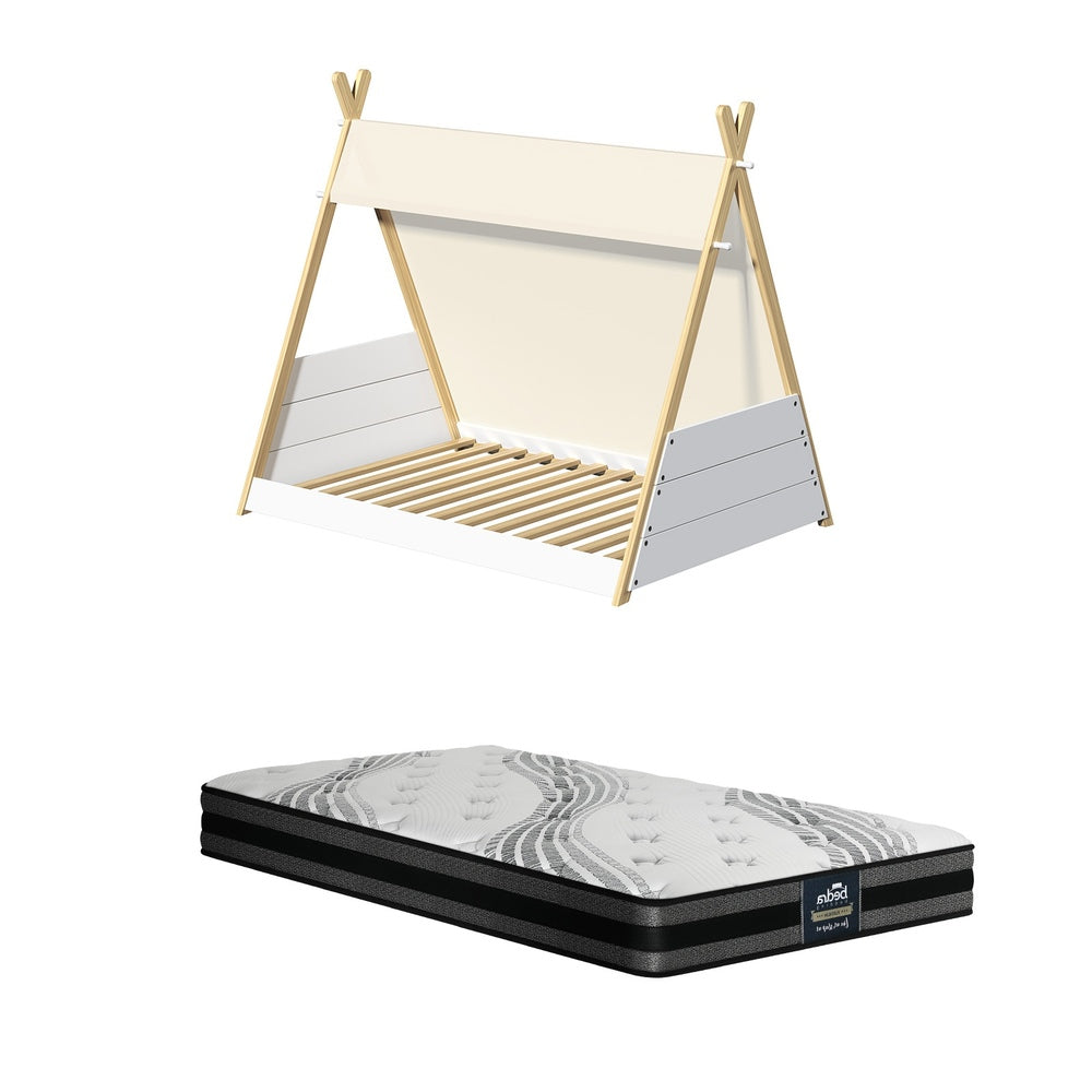 Kids Bed Frame and Mattress Single House Teepee Triangle Beds