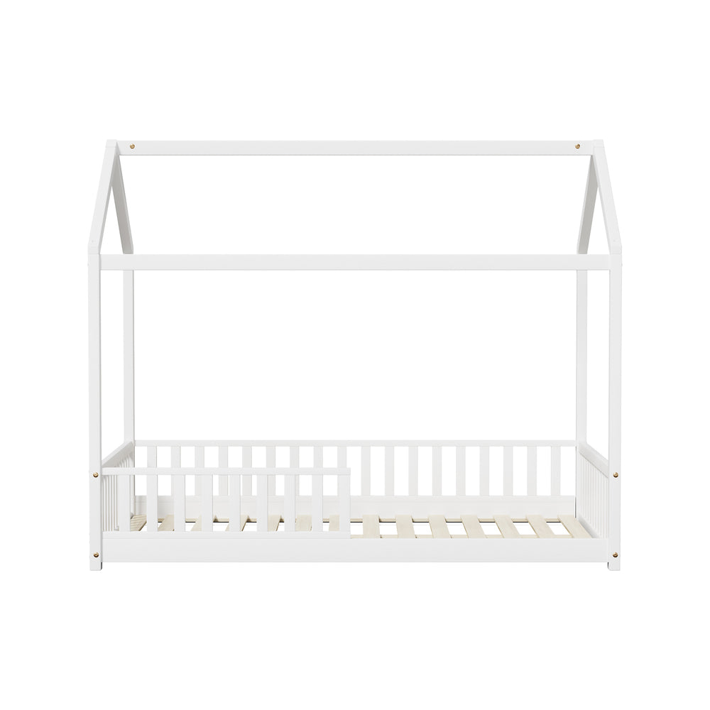 Kids Wooden Bed Frame Double Size House Platform White