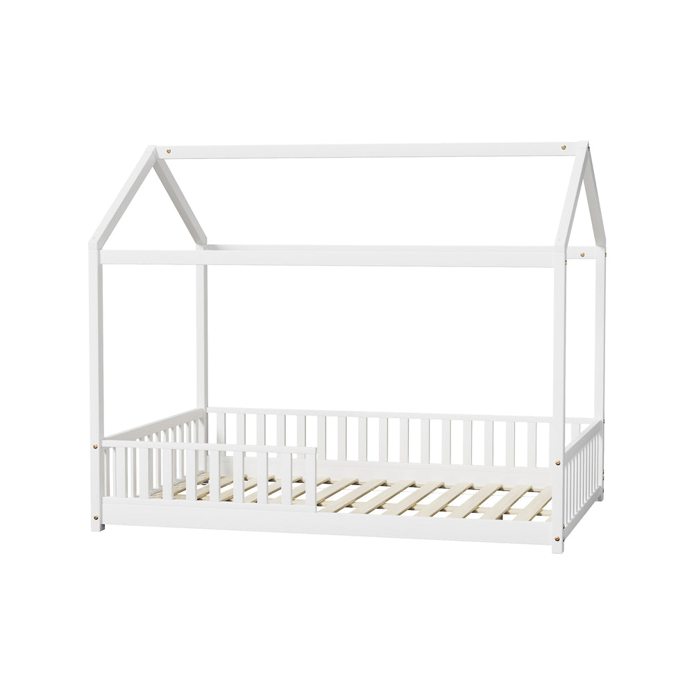 Kids Wooden Bed Frame Double Size House Platform White
