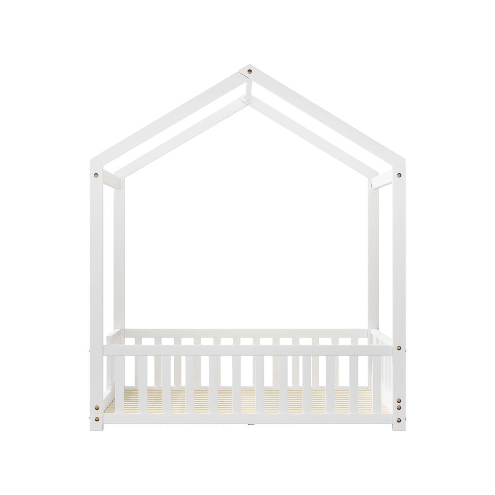 Kids Wooden Bed Frame Double Size House Platform White