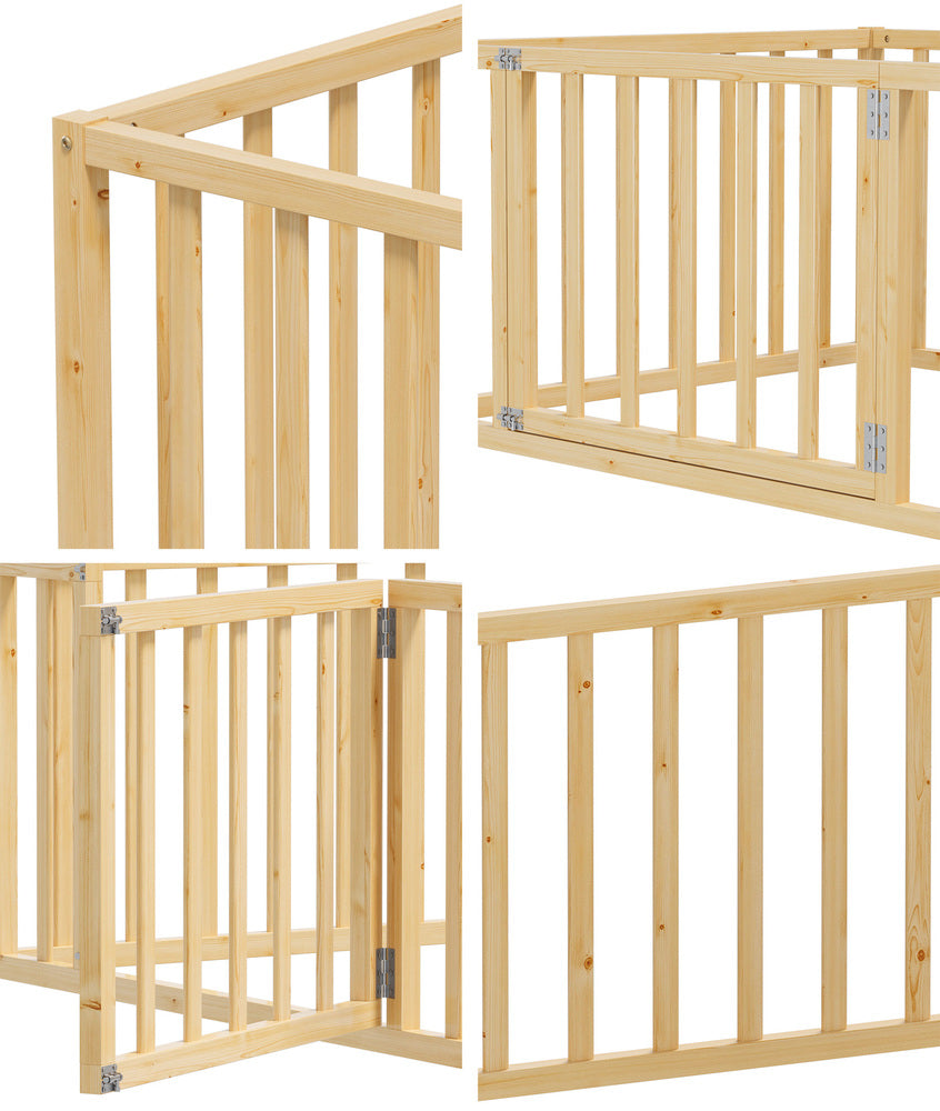 2-in-1 Kids Bed Frame Single Toddler Bed with Play Guard Fence Wood
