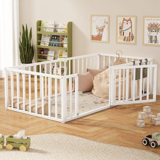 2-in-1 Kids Bed Frame Toddler Play Centre Guard Fence White