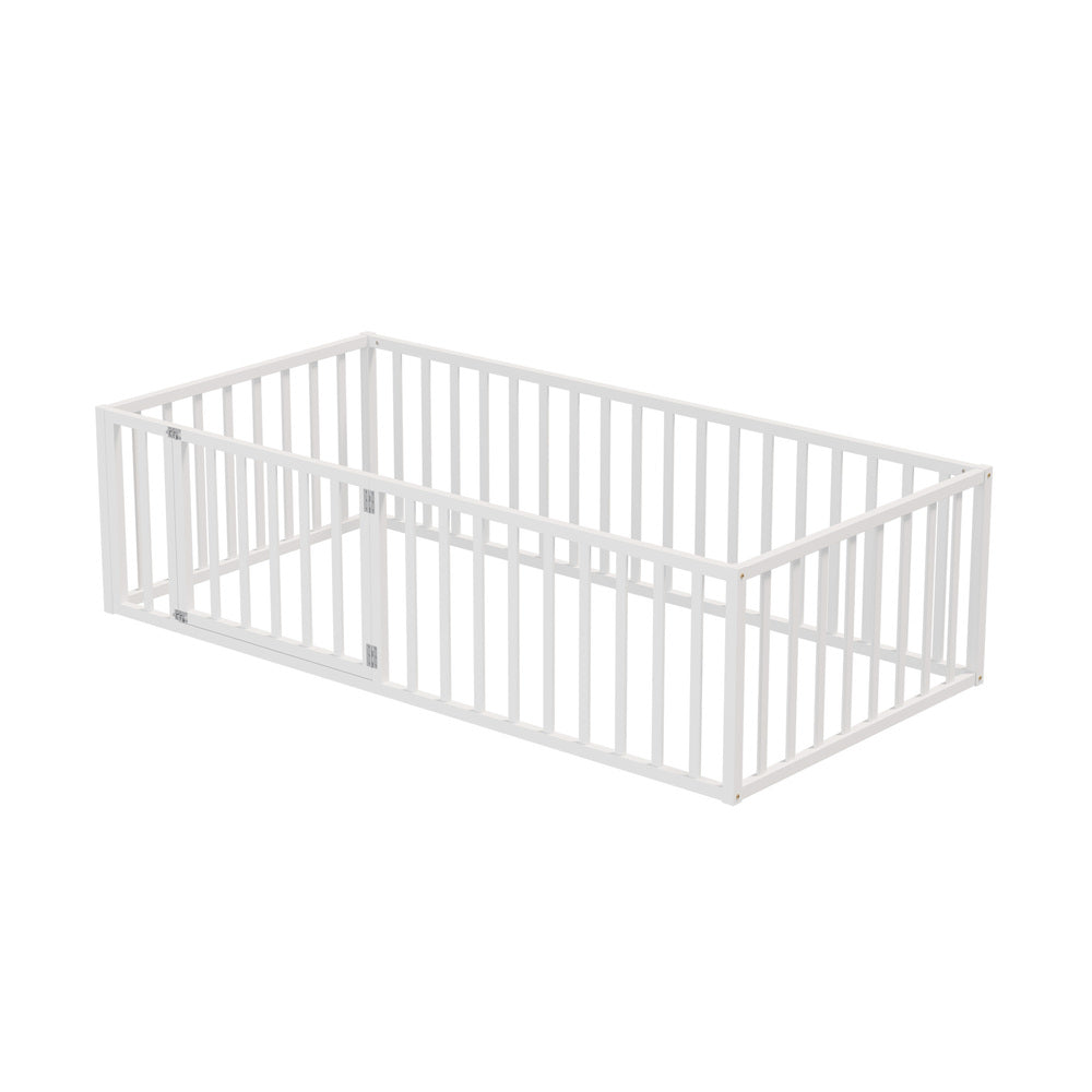 2-in-1 Kids Bed Frame Toddler Play Centre Guard Fence White