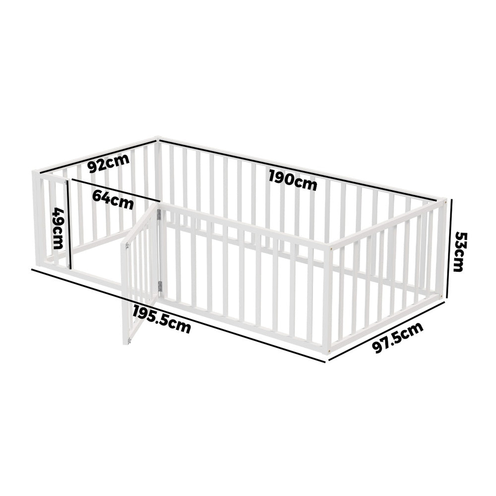 2-in-1 Kids Bed Frame Toddler Play Centre Guard Fence White