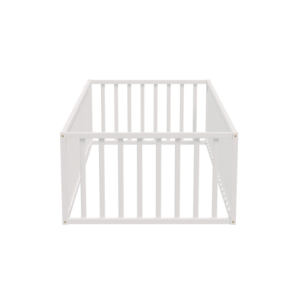 2-in-1 Kids Bed Frame Toddler Play Centre Guard Fence White