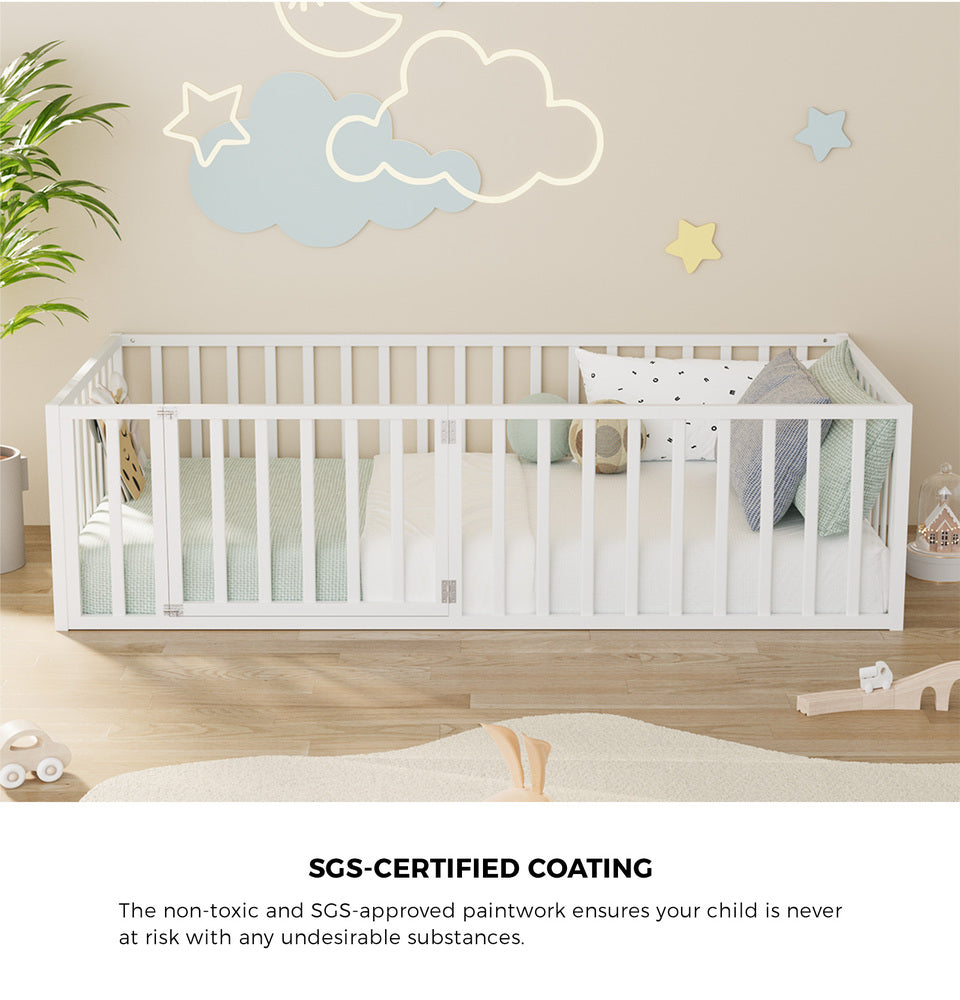 2-in-1 Kids Bed Frame Toddler Play Centre Guard Fence White