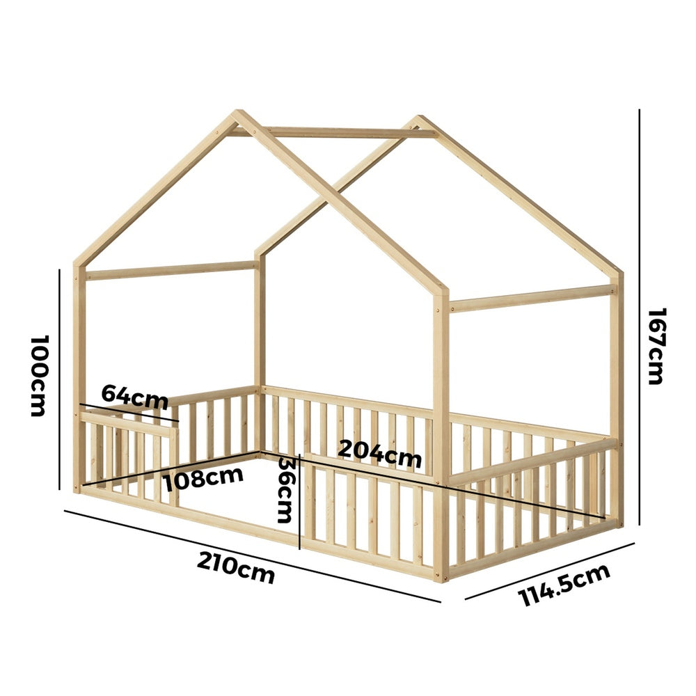 King Single Kids Wooden Bed Frame With Timber Base Natural Finish Bedroom Furniture