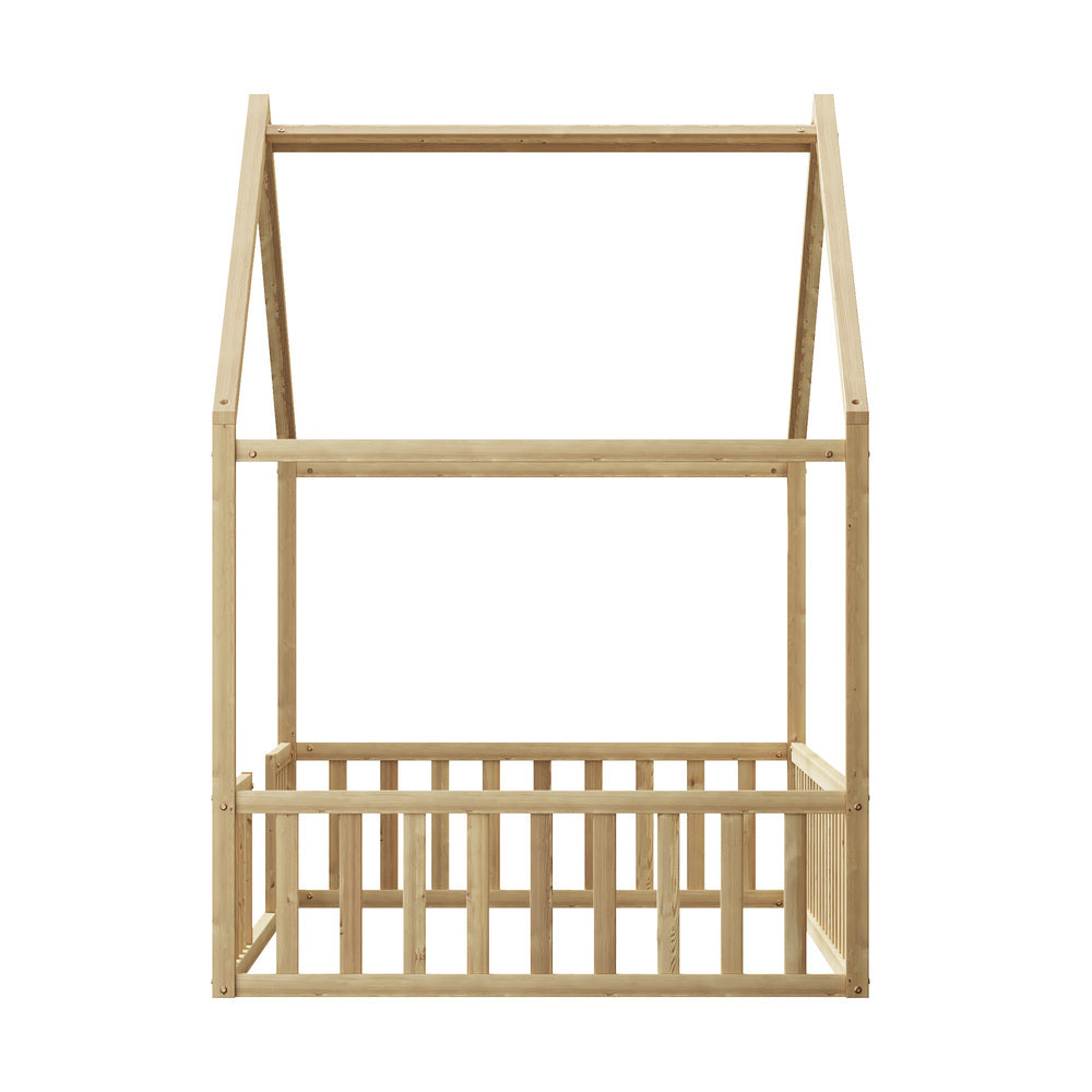 King Single Kids Wooden Bed Frame With Timber Base Natural Finish Bedroom Furniture