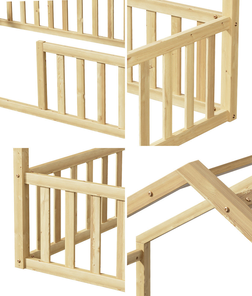 King Single Kids Wooden Bed Frame With Timber Base Natural Finish Bedroom Furniture