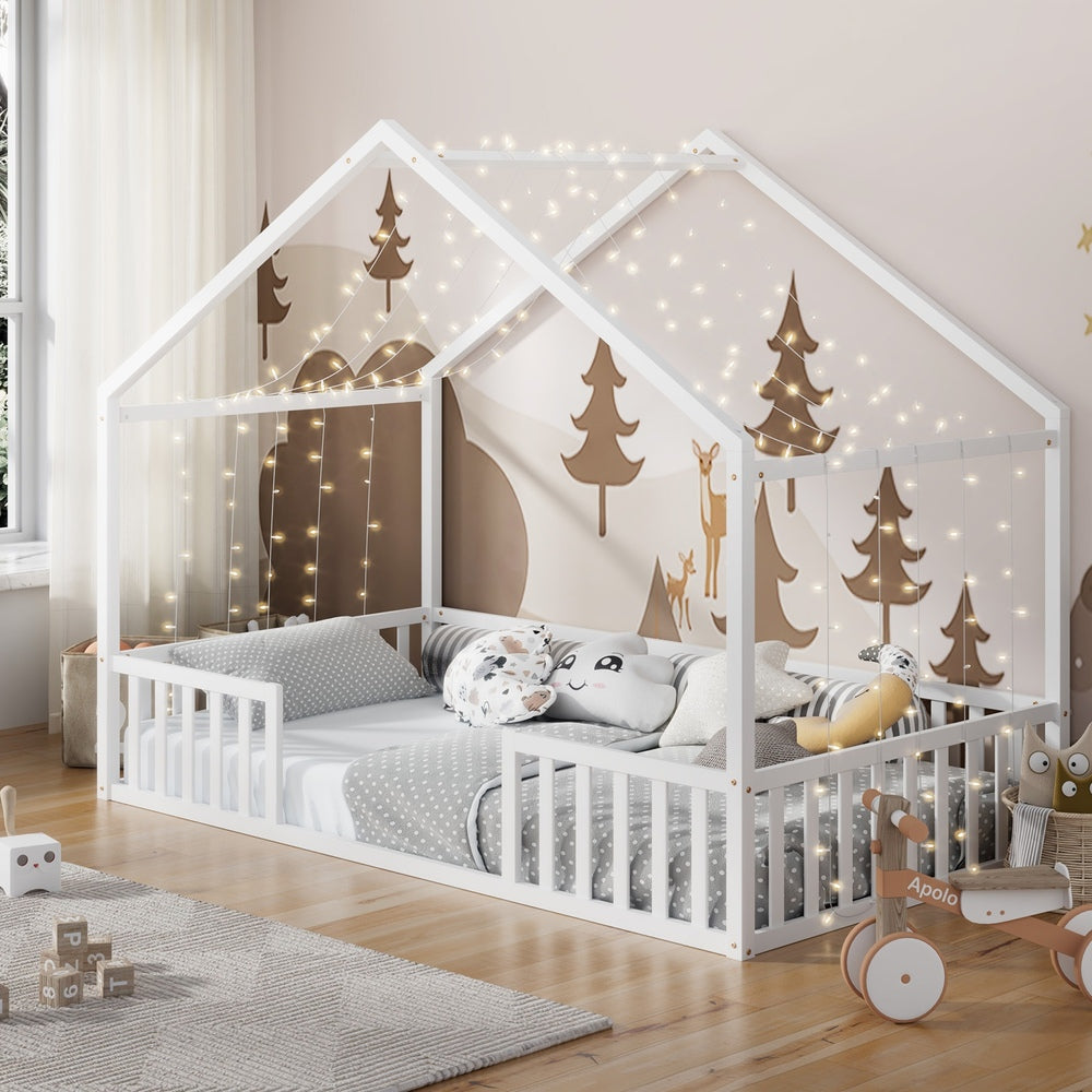 King Single Kids Wooden Bed Frame With Timber Base Natural Finish Bedroom Furniture