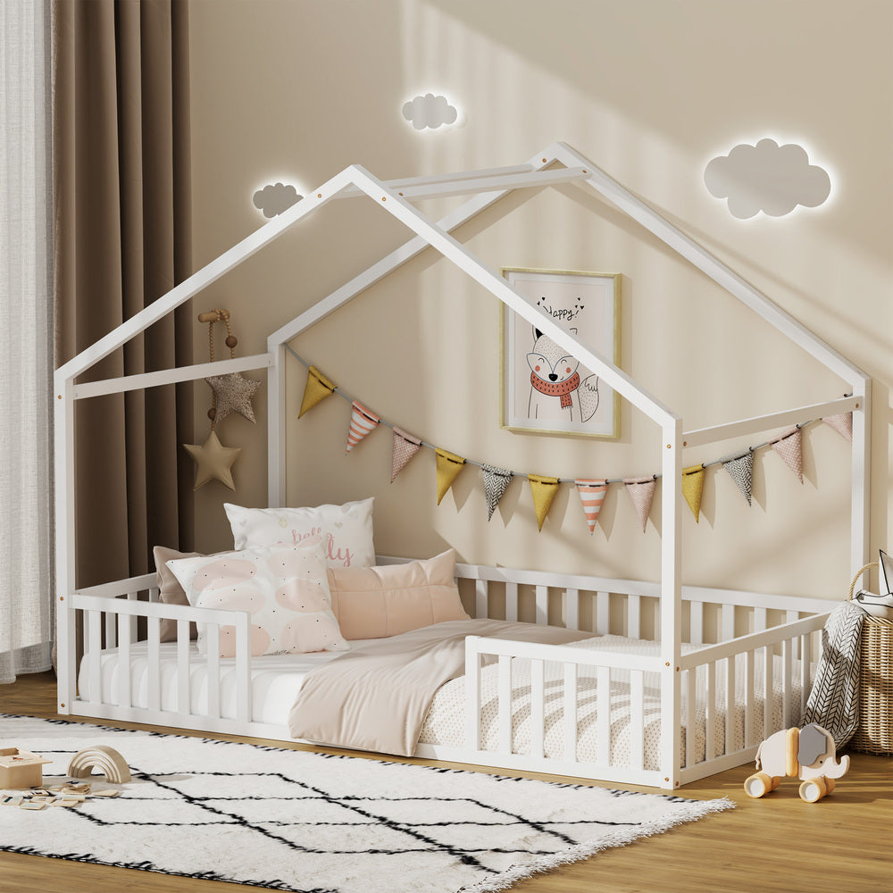 King Single Kids Wooden Bed Frame With Timber Base Natural Finish Bedroom Furniture
