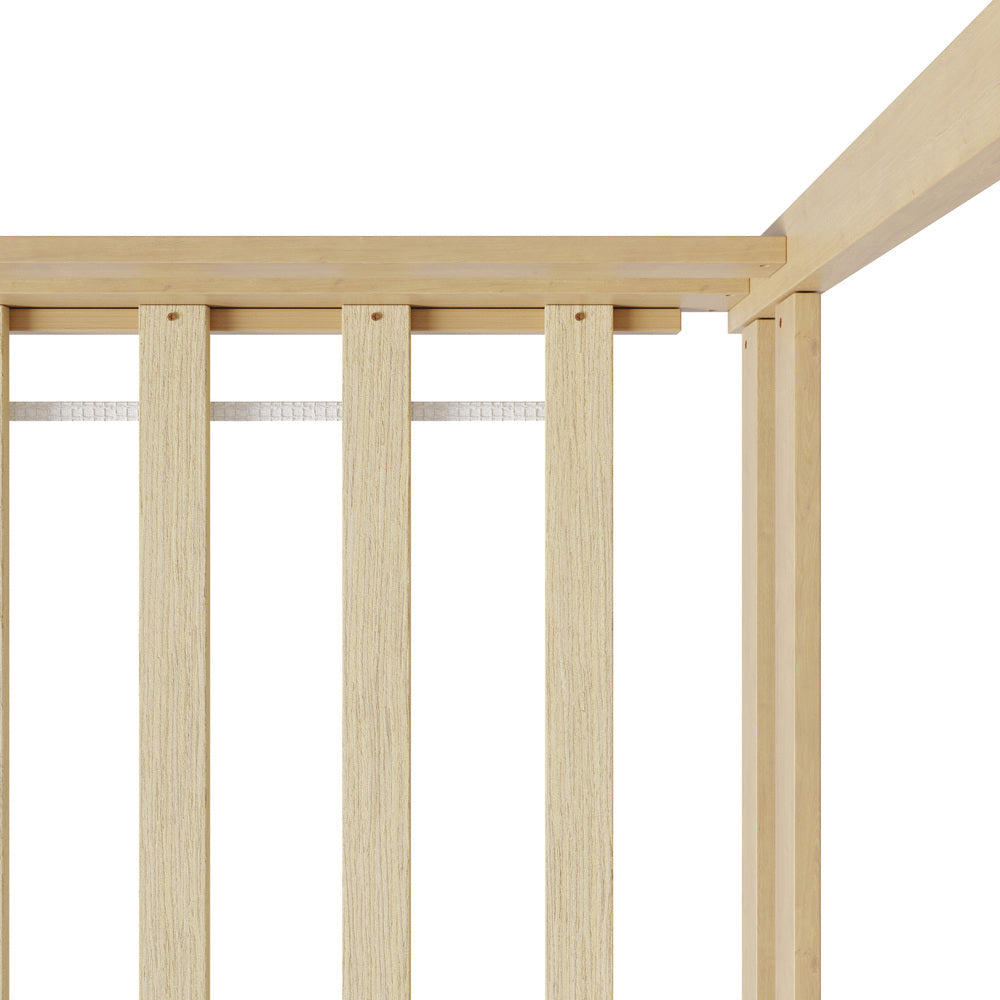 Kids Wooden Bed Frame House Frame Timber with Fence Single Natural/White